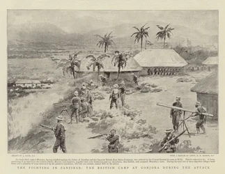 Striderna i Zanzibar, det brittiska lägret vid Gonjora under attacken